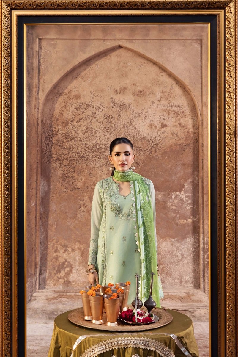 Maria. B 3 Pc Unstitched Embroidered Silk Cotton Net Suit - MB-FUS25-801