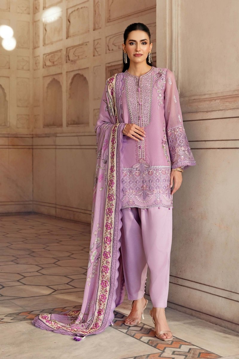 Maria. B 3 Pc Unstitched Embroidered Silk Cotton Net Suit - MB-FUS25-802