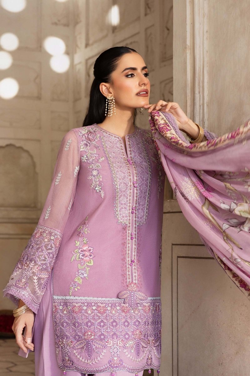 Maria. B 3 Pc Unstitched Embroidered Silk Cotton Net Suit - MB-FUS25-802