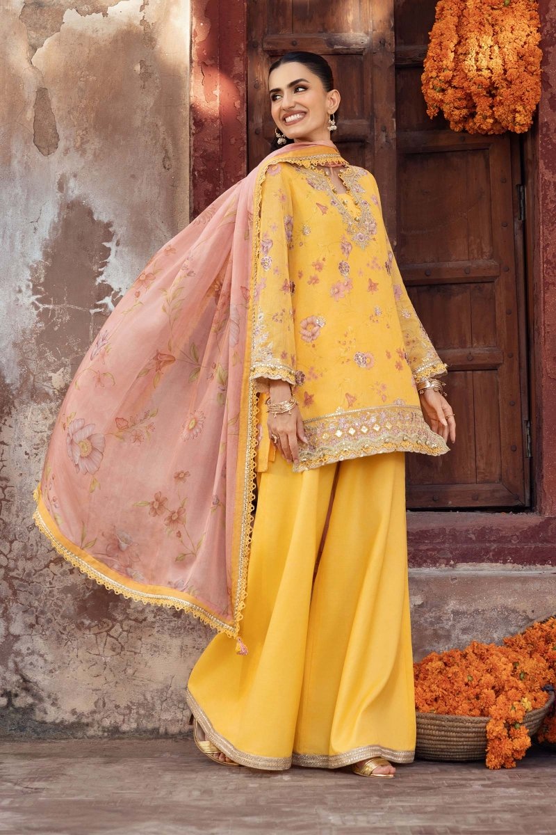 Maria. B 3 Pc Unstitched Embroidered Silk Cotton Net Suit - MB-FUS25-804