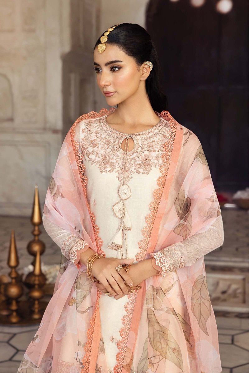 Maria. B 3 Pc Unstitched Embroidered Silk Cotton Net Suit - MB-FUS25-805