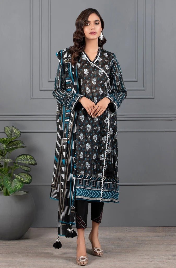 Lakhani Mono Chrome 3 Piece Unstitched Printed Lawn Suit MCC-7012