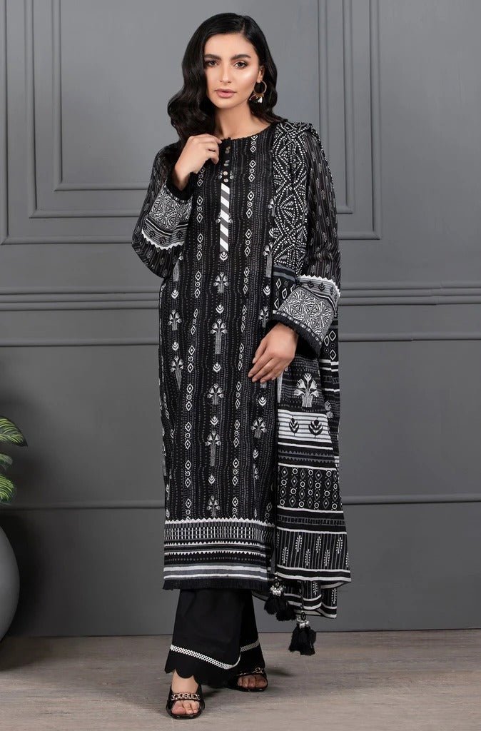 Lakhani Mono Chrome 3 Piece Unstitched Printed Lawn Suit MCC-7017