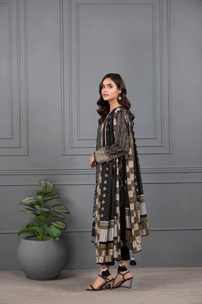 Lakhani Mono Chrome 3 Piece Unstitched Printed Lawn Suit MCC-7018