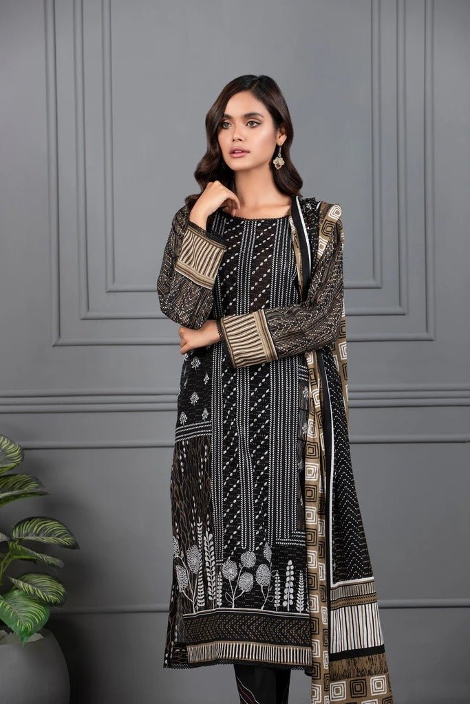 Lakhani Mono Chrome 3 Piece Unstitched Printed Lawn Suit MCC-7018