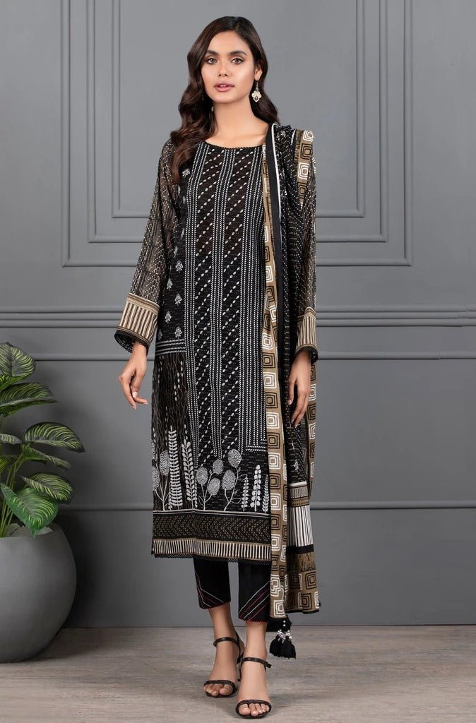 Lakhani Mono Chrome 3 Piece Unstitched Printed Lawn Suit MCC-7018