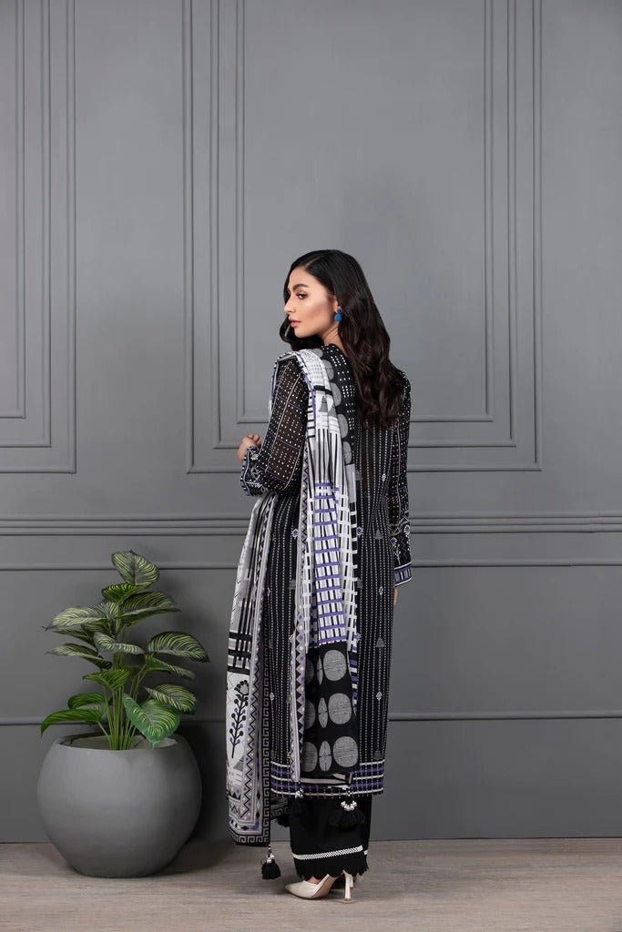 Lakhani Mono Chrome 3 Piece Unstitched Printed Lawn Suit MCC-7019