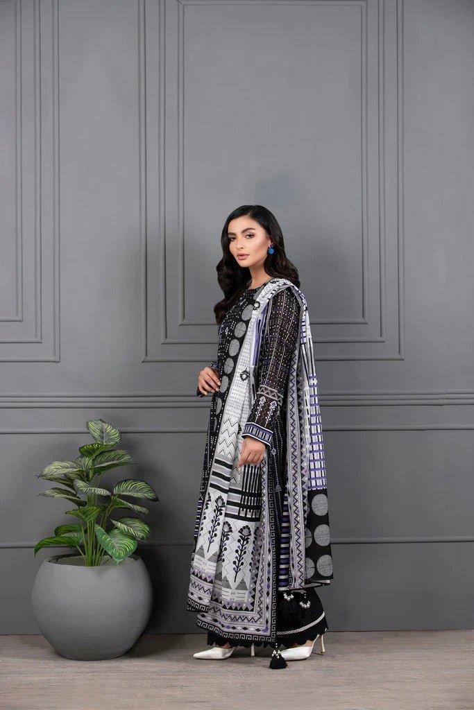 Lakhani Mono Chrome 3 Piece Unstitched Printed Lawn Suit MCC-7019