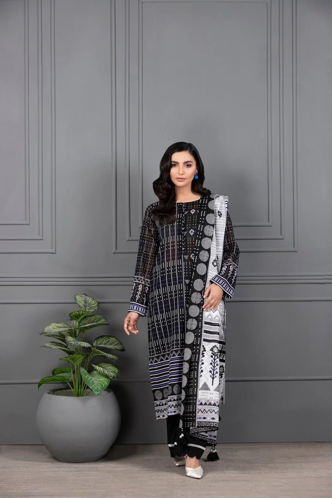 Lakhani Mono Chrome 3 Piece Unstitched Printed Lawn Suit MCC-7019