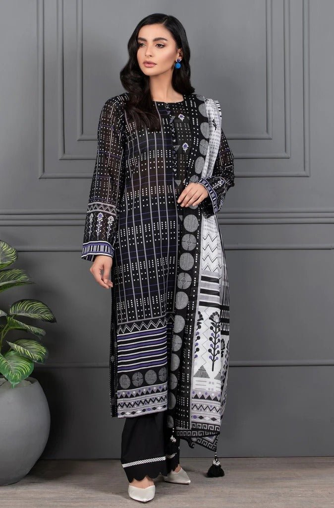 Lakhani Mono Chrome 3 Piece Unstitched Printed Lawn Suit MCC-7019