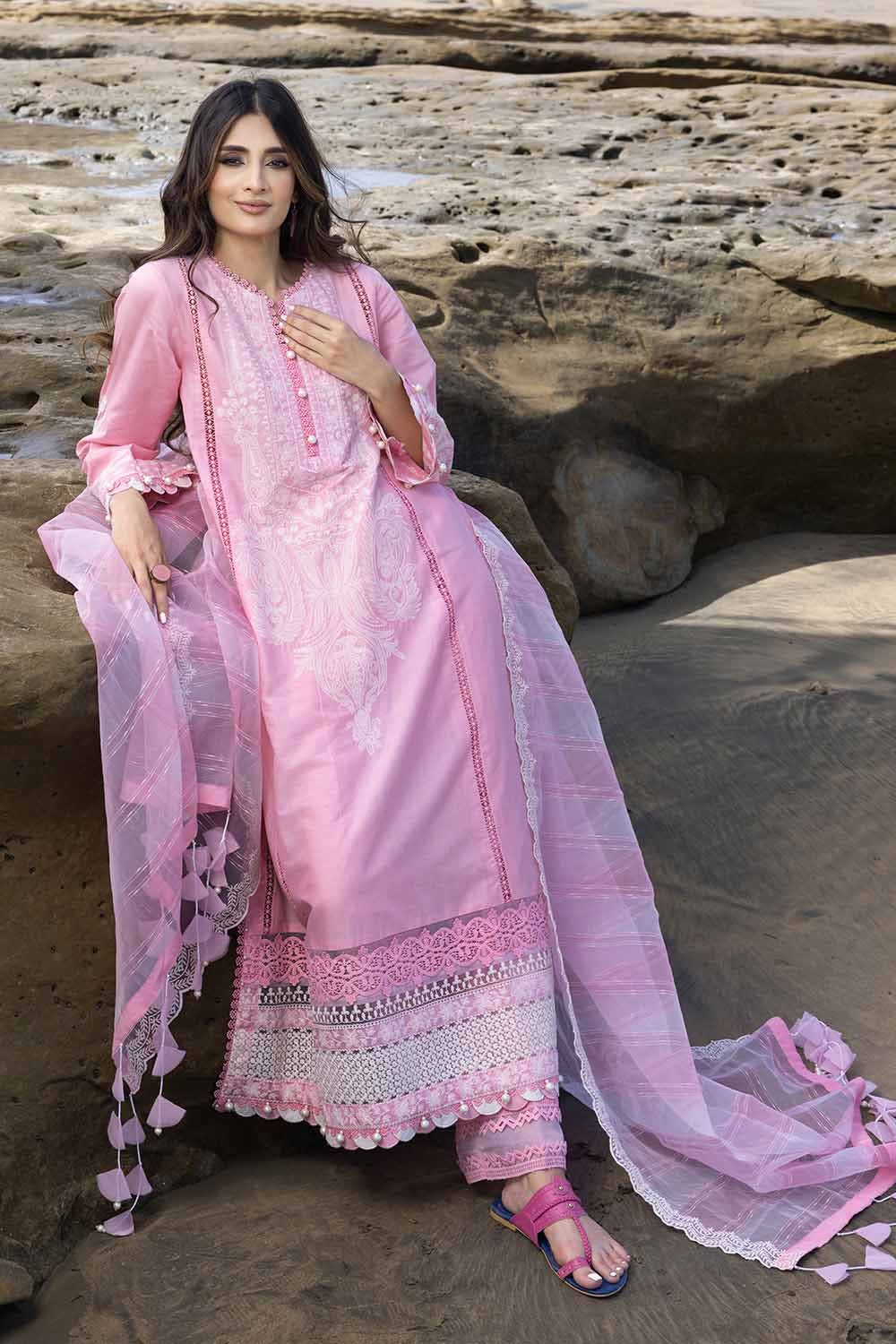 Gul Ahmed 3PC Embroidered Cambric Unstitched Suit with Embroidered Organza Dupatta MJ-32053