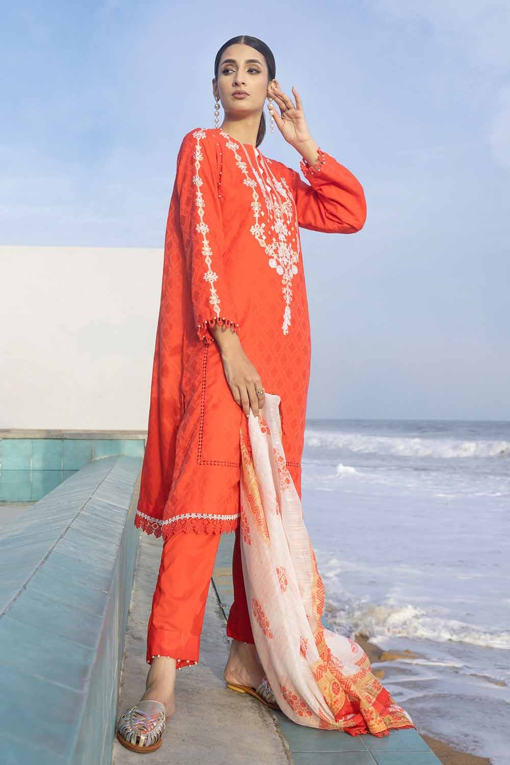 Gul Ahmed 3PC Embroidered Jacquard Unstitched Suit with Sequins Paper Cotton Dupatta MJ-32055