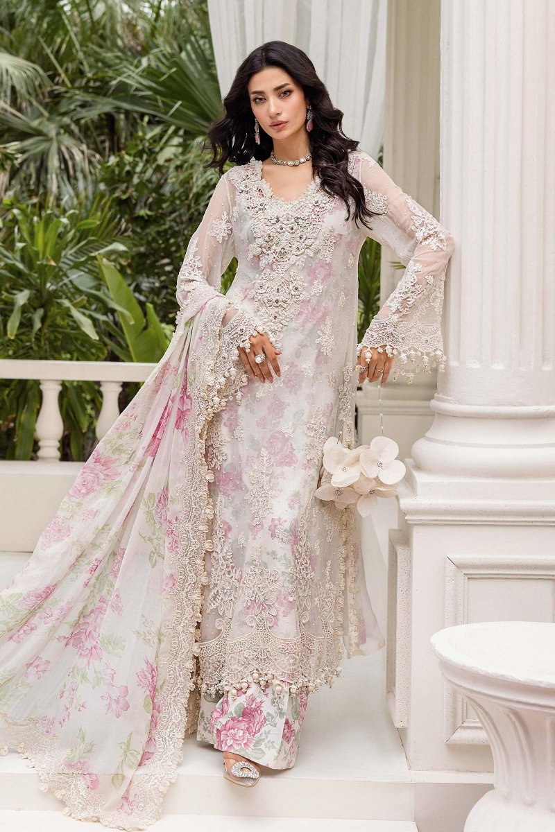 Maria. B 3 Piece Unstitched Embroidered Chiffon Suit - MPC-25-101
