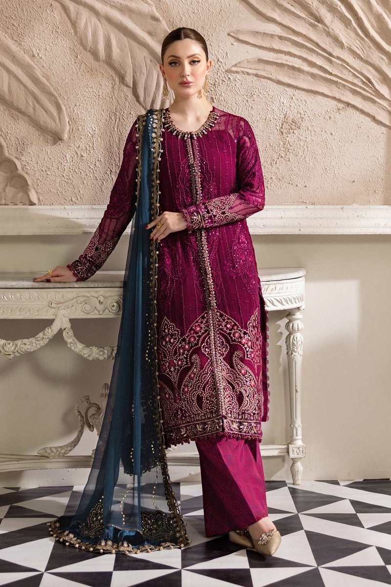 Maria. B 3 Piece Unstitched Embroidered Chiffon Suit - MPC-25-102