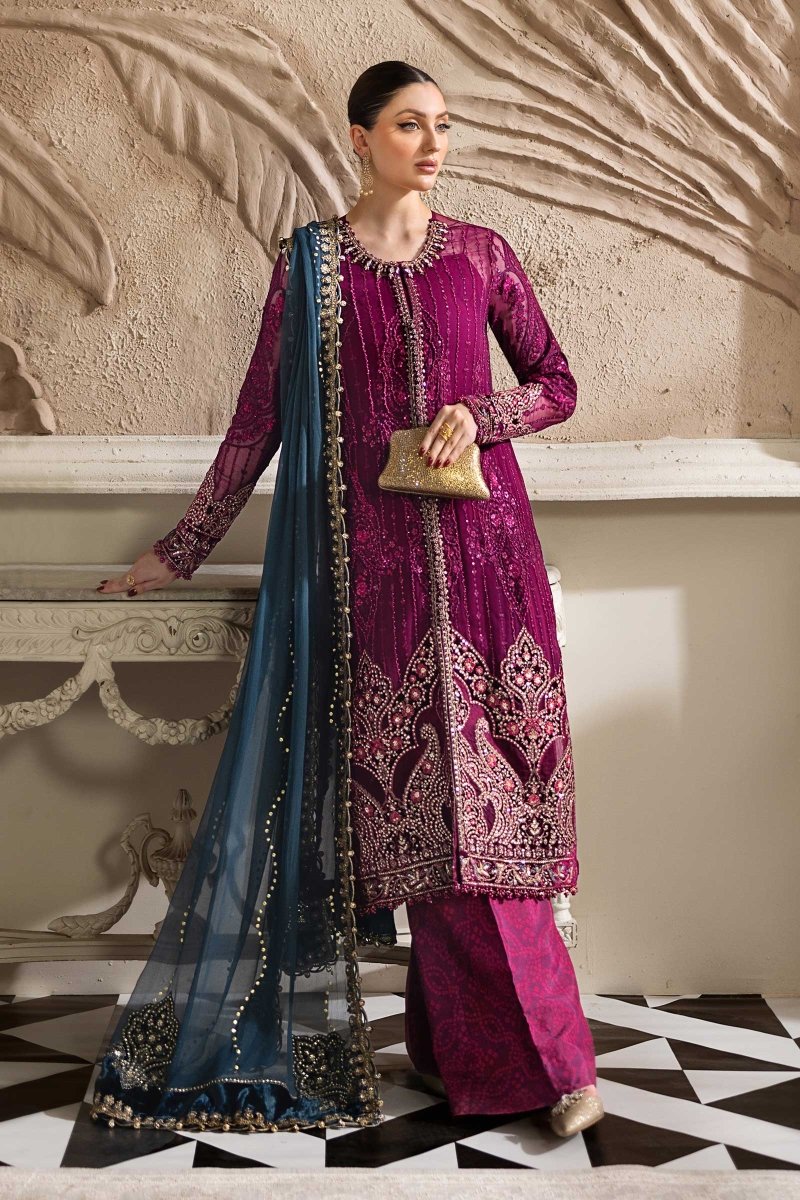 Maria. B 3 Piece Unstitched Embroidered Chiffon Suit - MPC-25-102