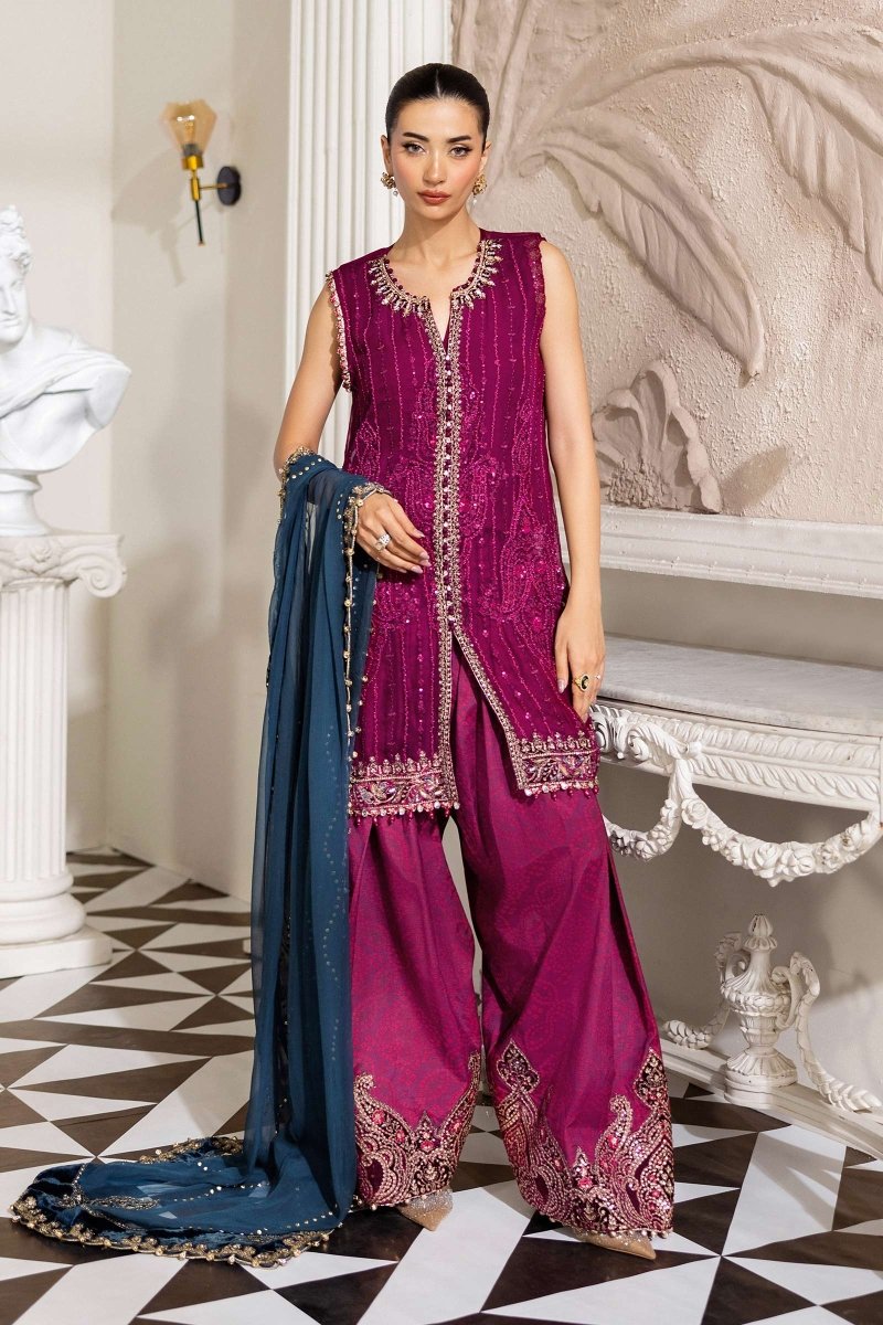 Maria. B 3 Piece Unstitched Embroidered Chiffon Suit - MPC-25-102