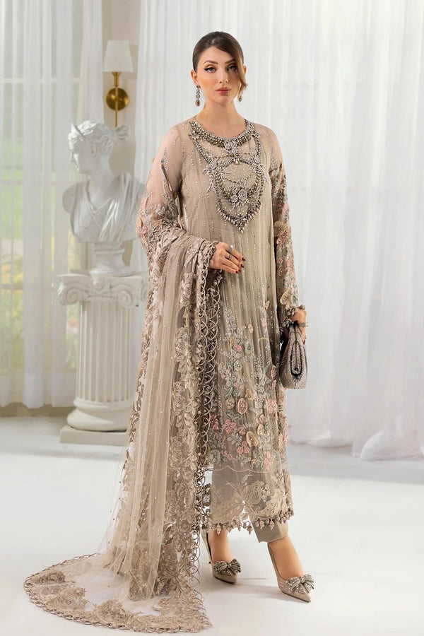 Maria. B 3 Piece Unstitched Embroidered Chiffon Suit - MPC-25-107