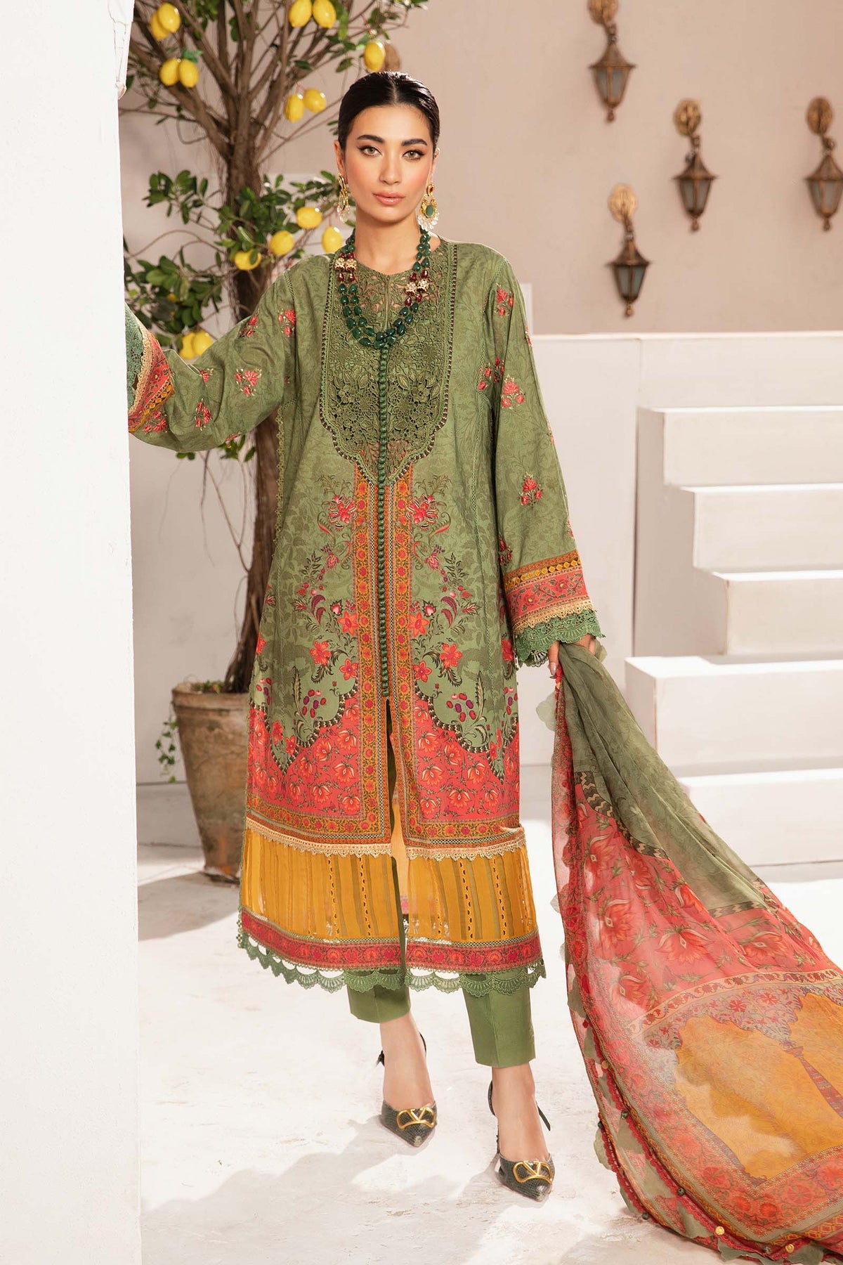 Maria. B 03 Piece Unstitched Printed Embroidered Suit - MPT-2206-A