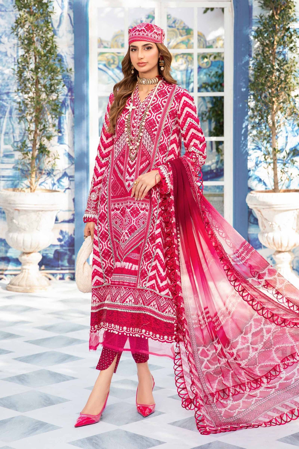 Maria. B 03 Piece Unstitched Printed Embroidered Suit - MPT-2208-A