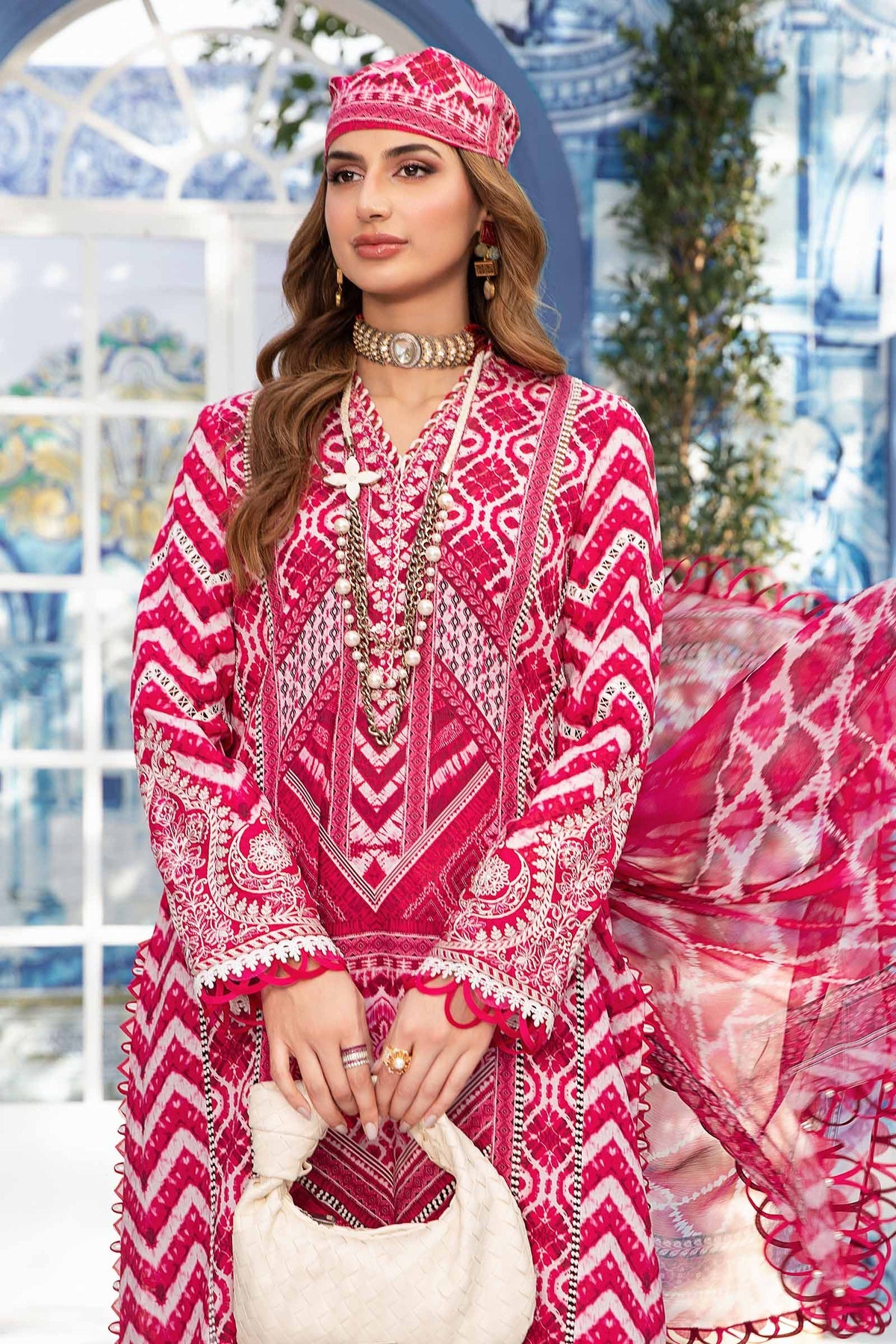 Maria. B 03 Piece Unstitched Printed Embroidered Suit - MPT-2208-A