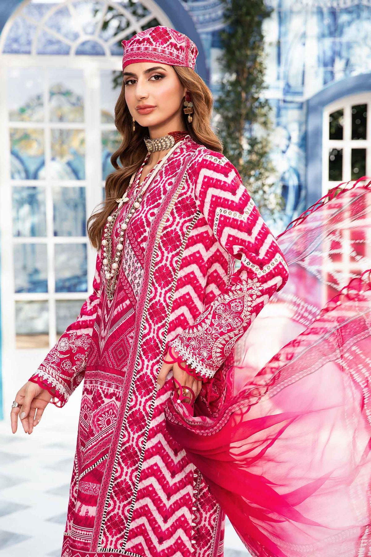 Maria. B 03 Piece Unstitched Printed Embroidered Suit - MPT-2208-A