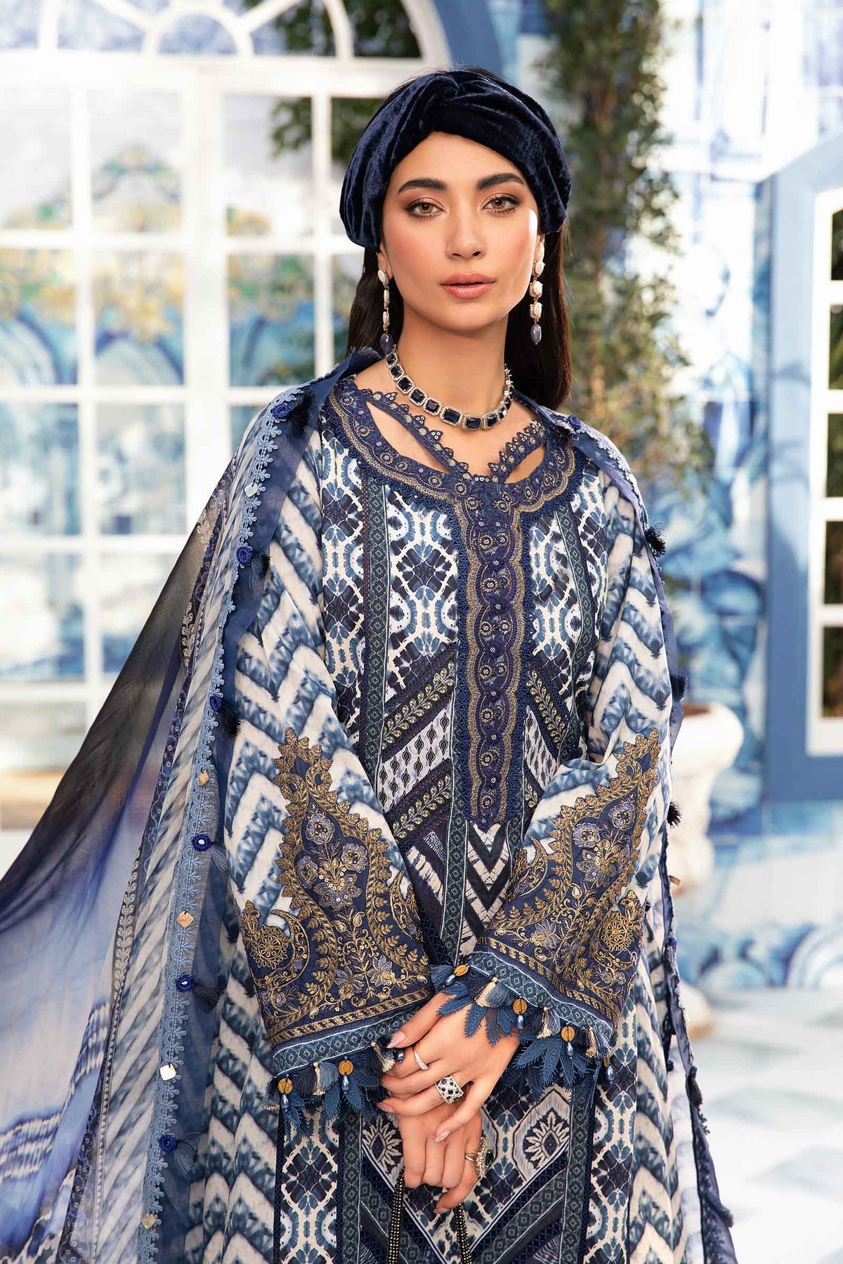 Maria. B 03 Piece Unstitched Printed Embroidered Suit - MPT-2208-B