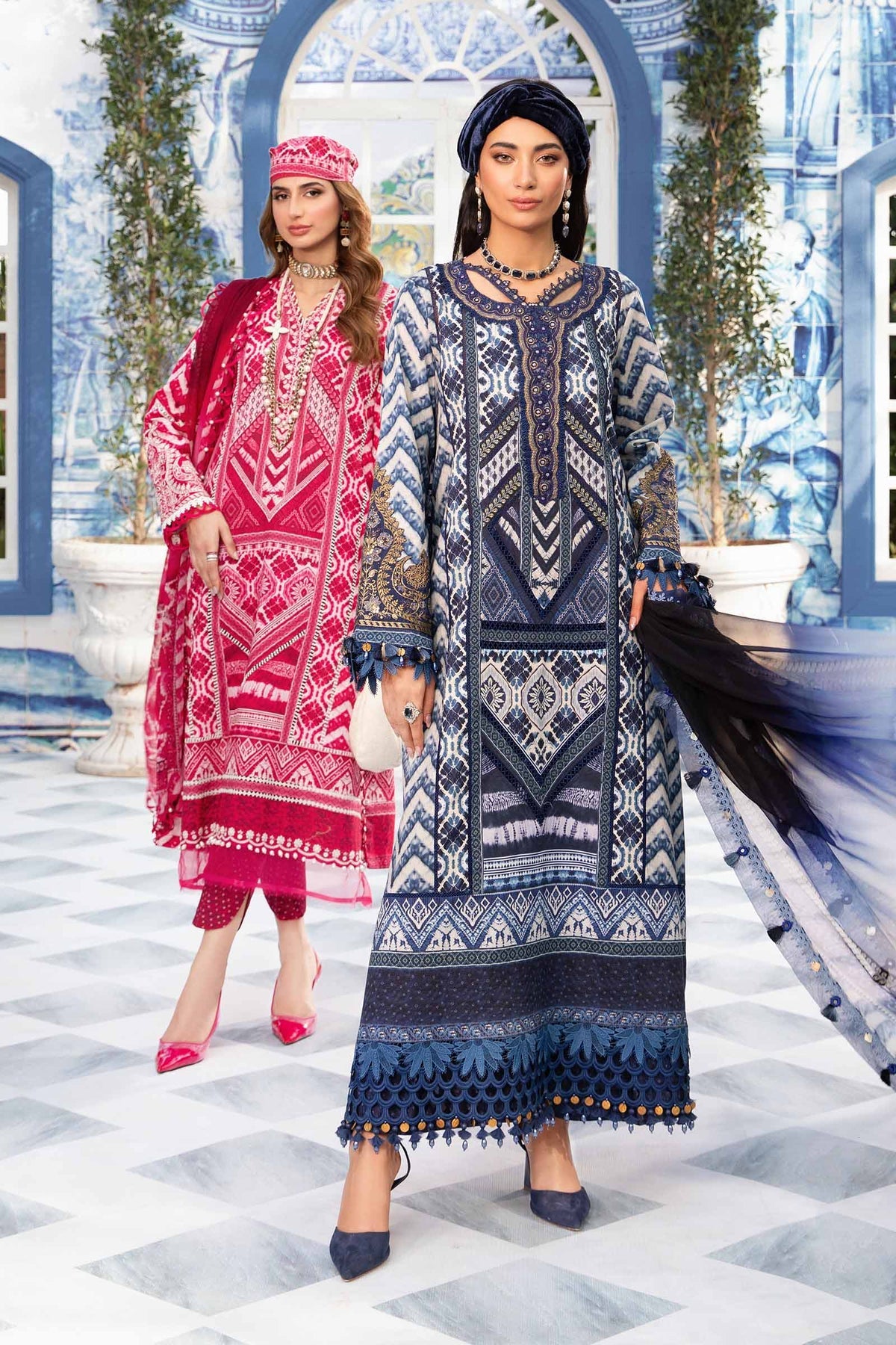 Maria. B 03 Piece Unstitched Printed Embroidered Suit - MPT-2208-B