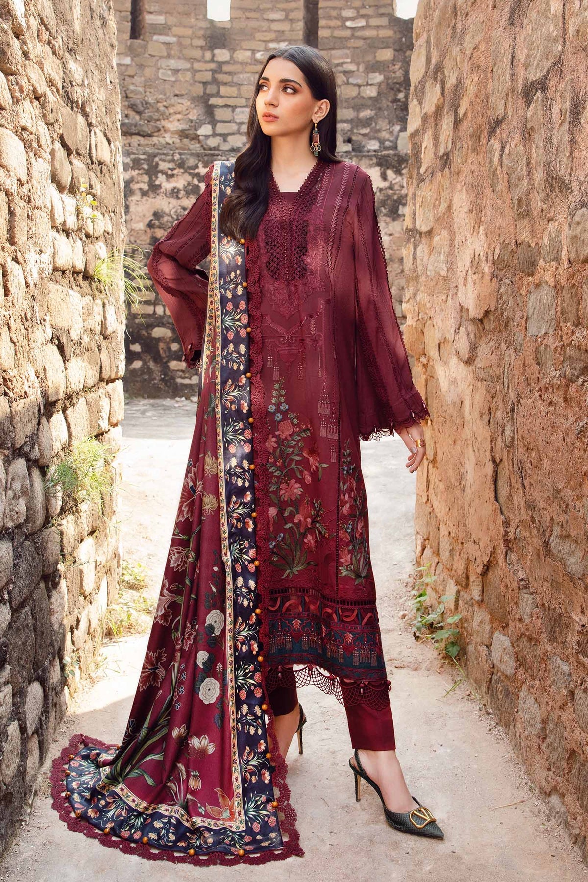 Maria. B 3 Piece Unstitched Printed Linen Suit - MPT-2401-B