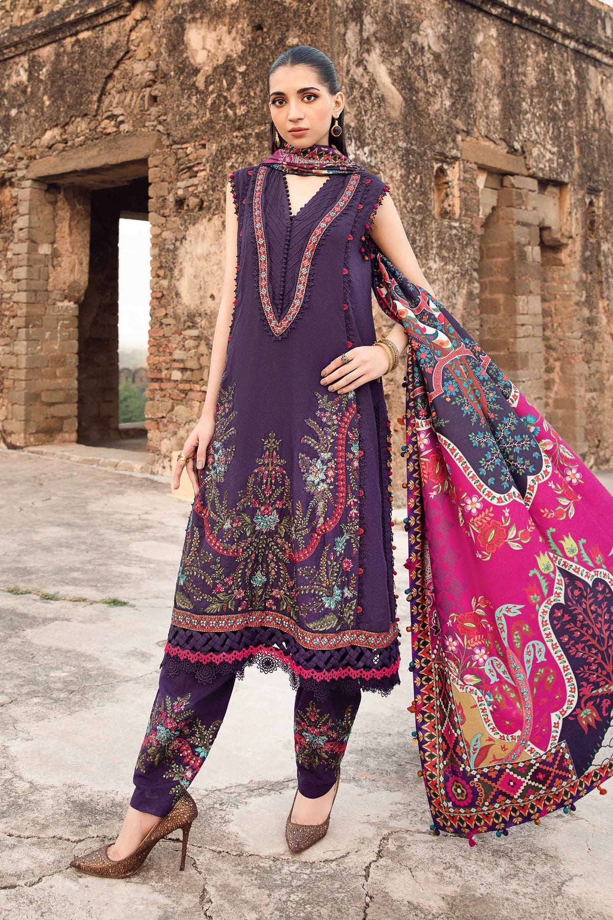 Maria. B 3 Piece Unstitched Printed Linen Suit - MPT-2402-A