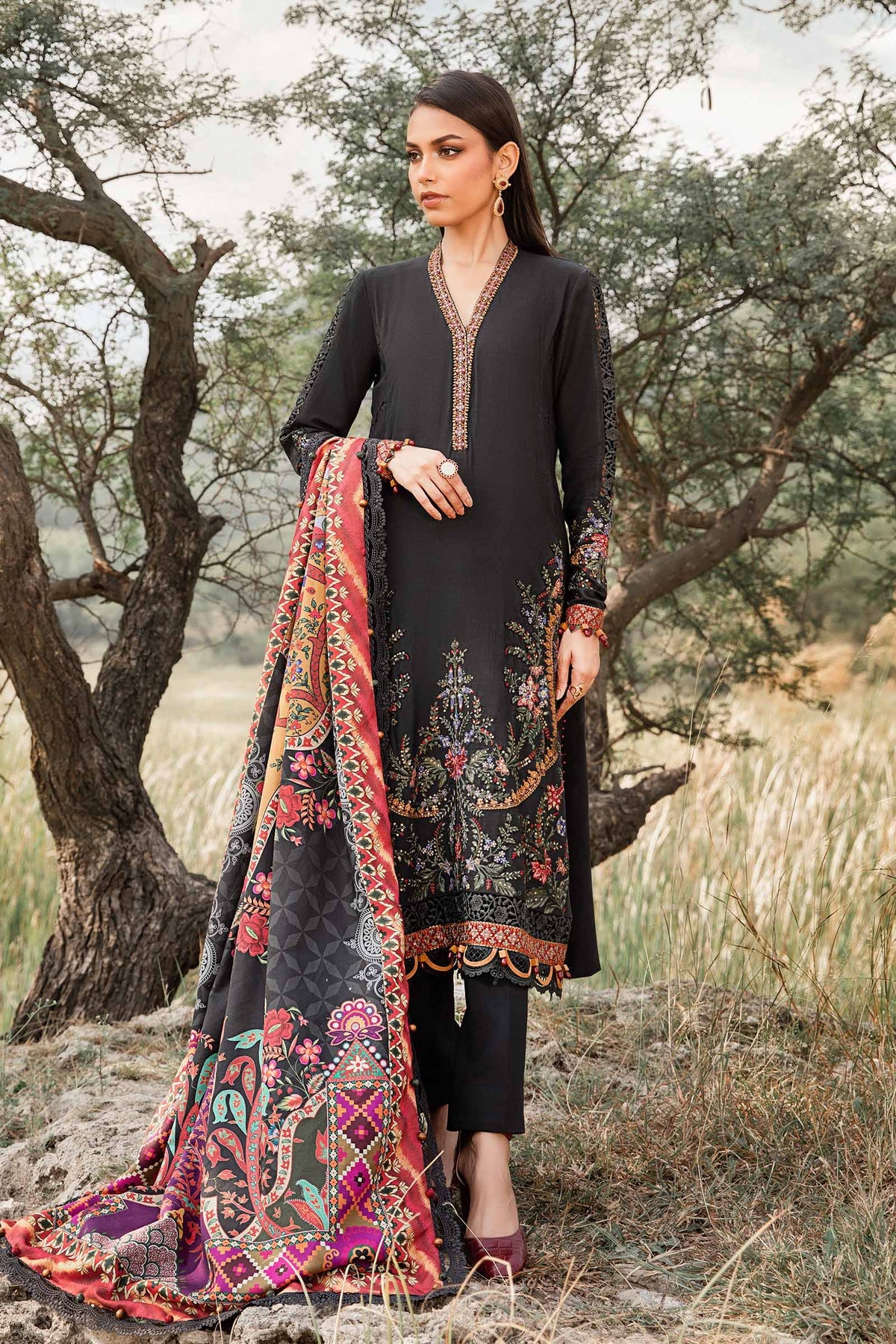 Maria. B 3 Piece Unstitched Printed Linen Suit - MPT-2402-B