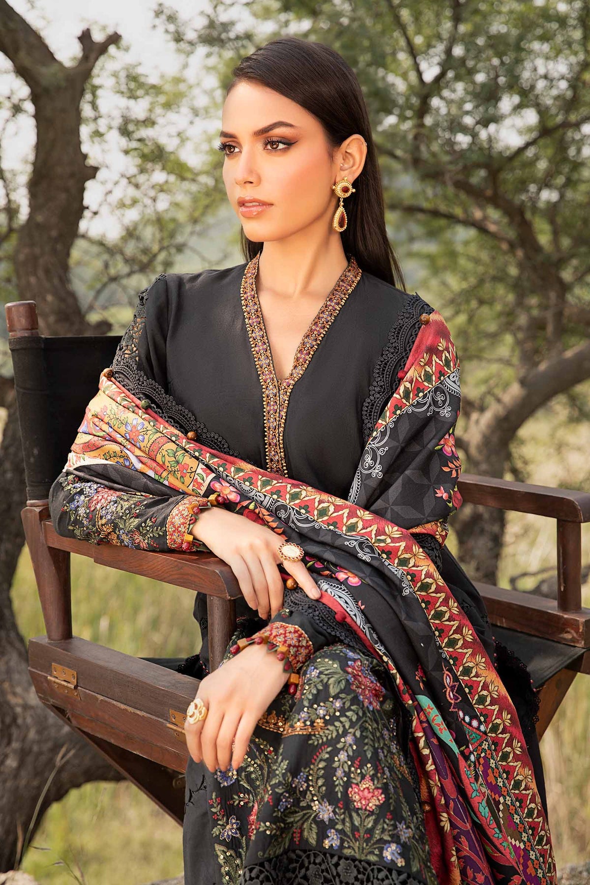 Maria. B 3 Piece Unstitched Printed Linen Suit - MPT-2402-B