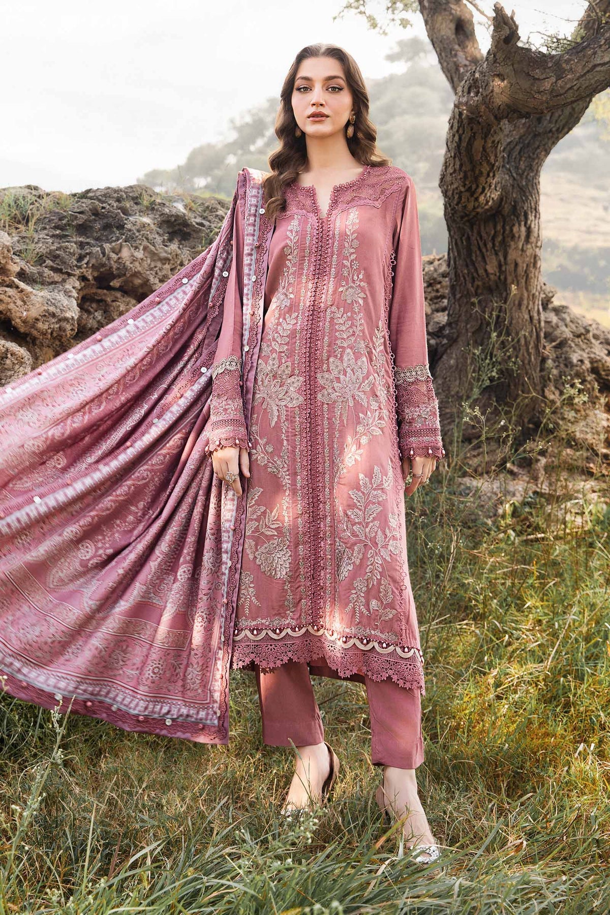 Maria. B 3 Piece Unstitched Printed Linen Suit - MPT-2404-A