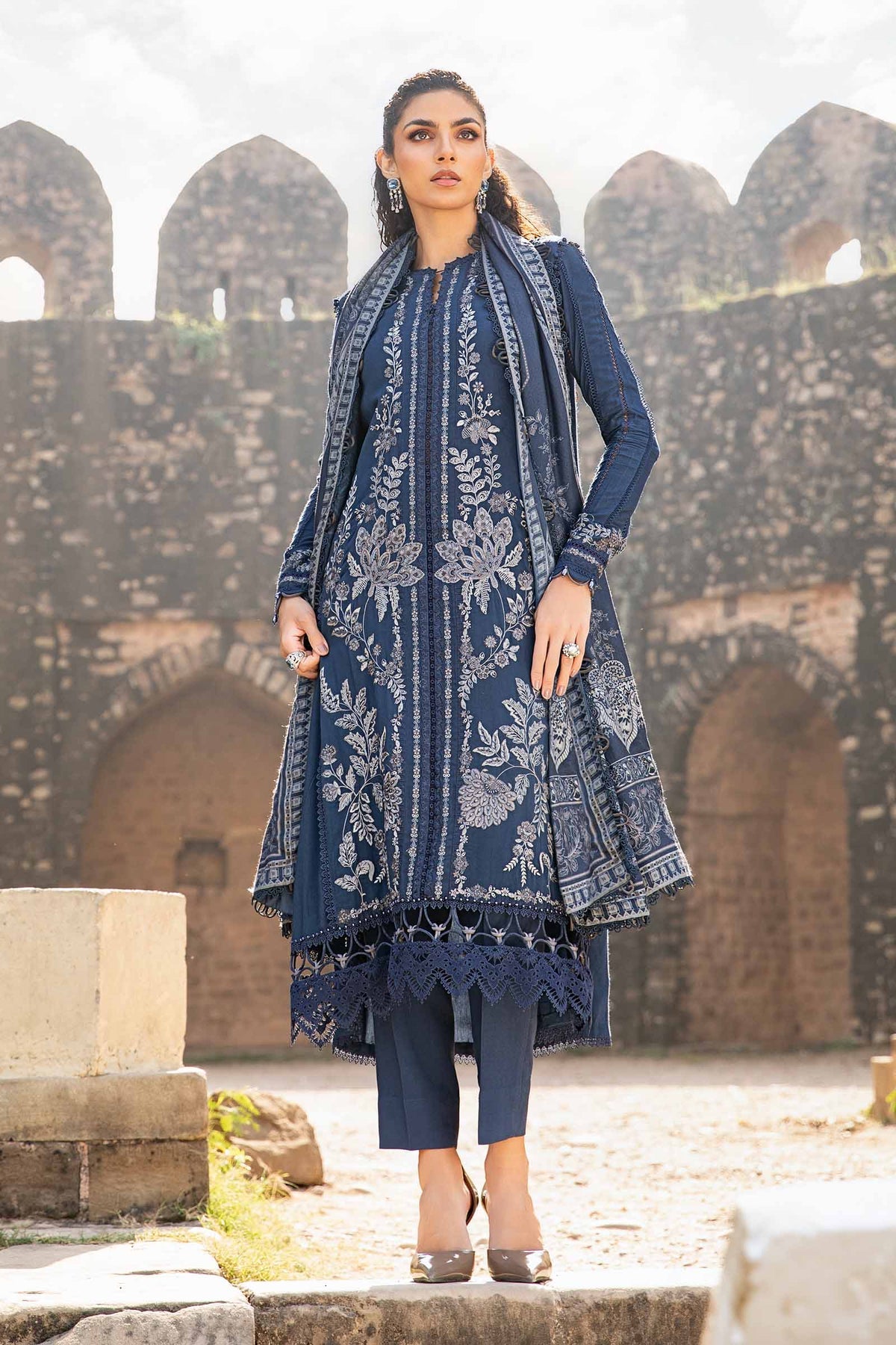 Maria. B 3 Piece Unstitched Printed Linen Suit - MPT-2404-B