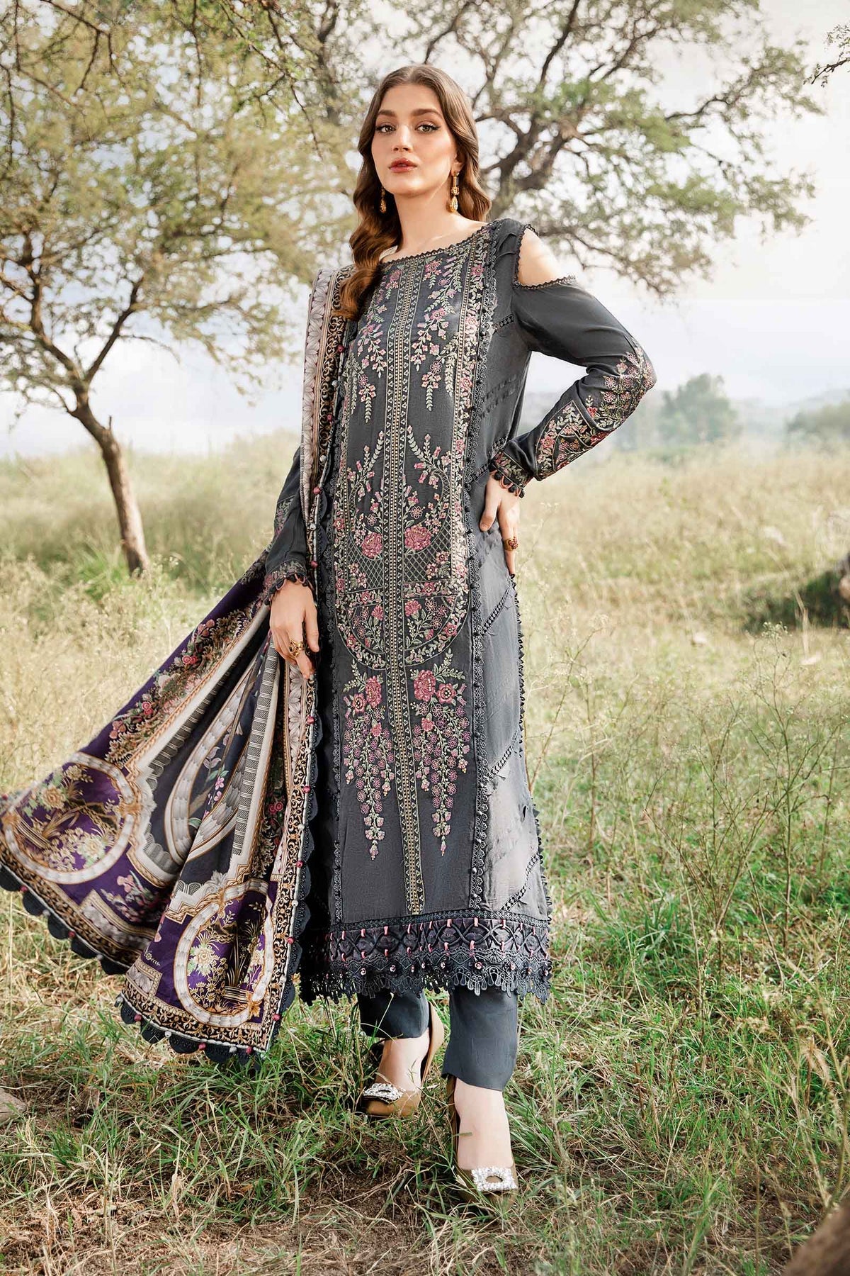 Maria. B 3 Piece Unstitched Printed Linen Suit - MPT-2406-A