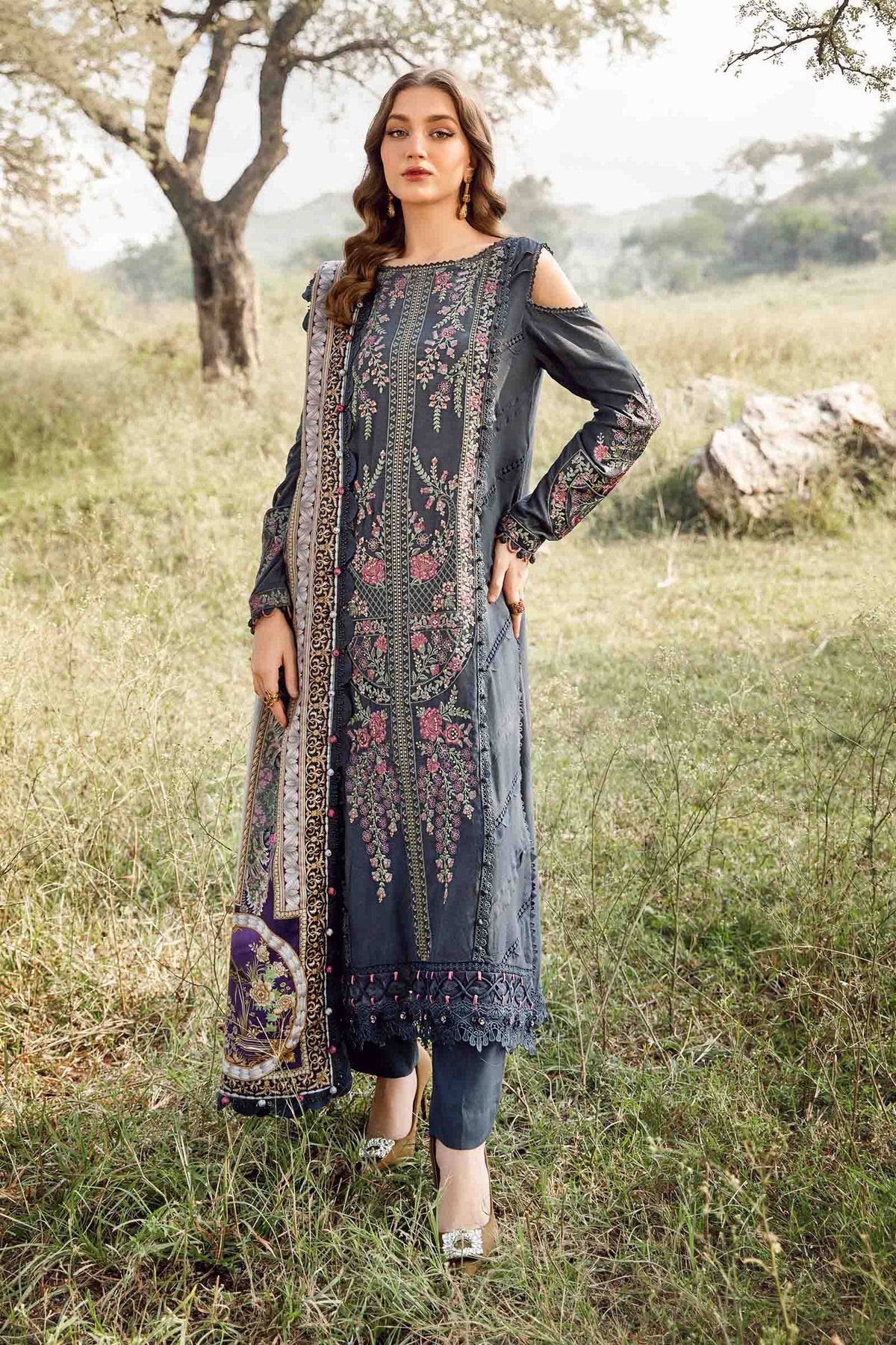 Maria. B 3 Piece Unstitched Printed Linen Suit - MPT-2406-A