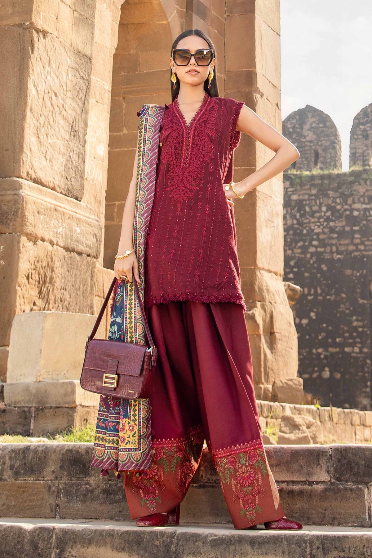 Maria. B 3 Piece Unstitched Printed Linen Suit - MPT-2407-B