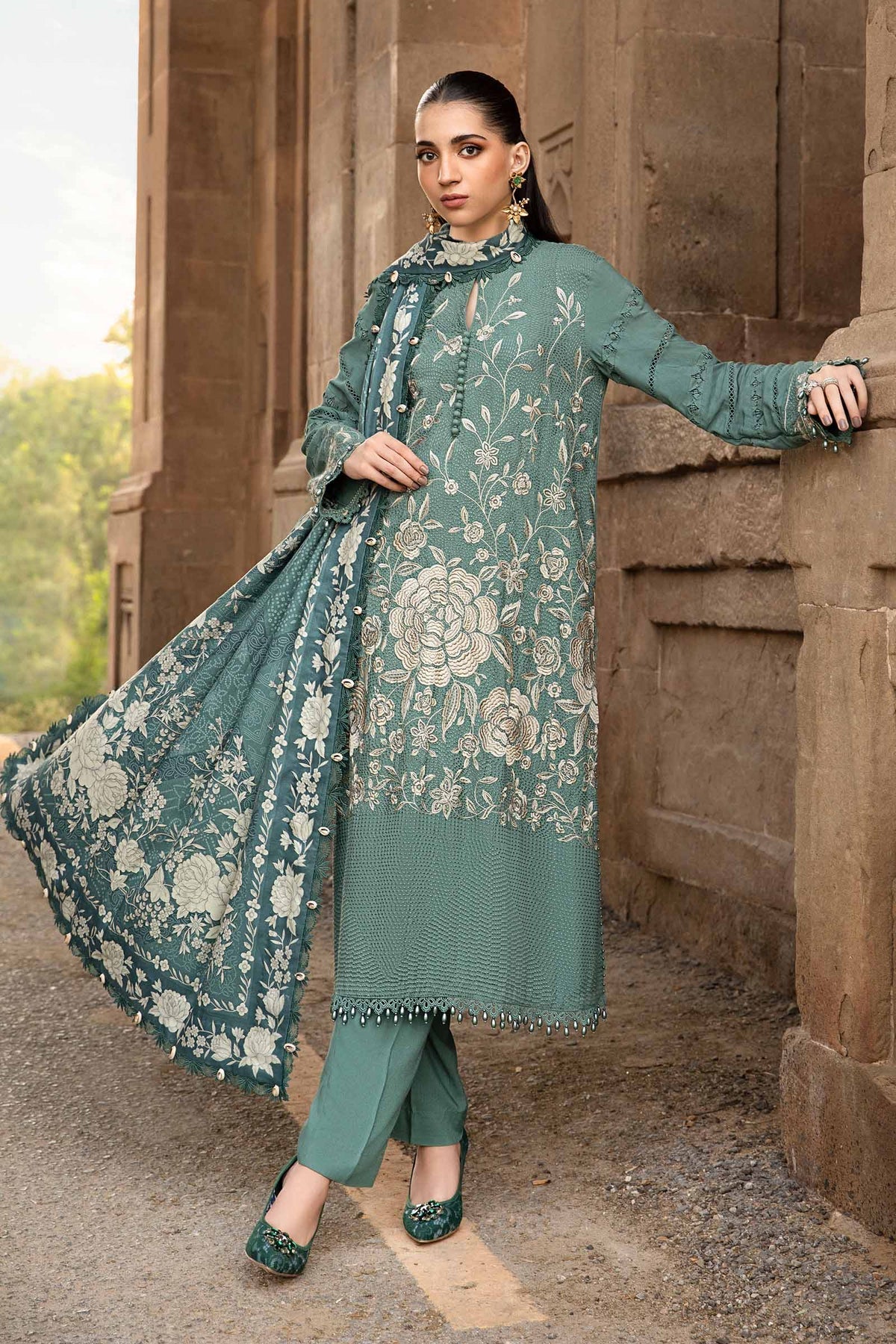 Maria. B 3 Piece Unstitched Printed Linen Suit - MPT-2408-A