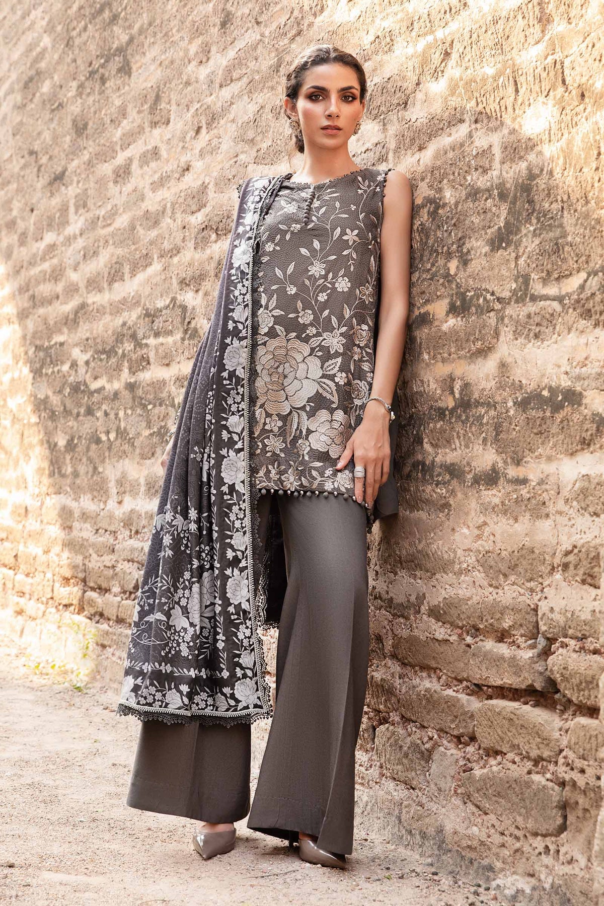 Maria. B 3 Piece Unstitched Printed Linen Suit - MPT-2408-B