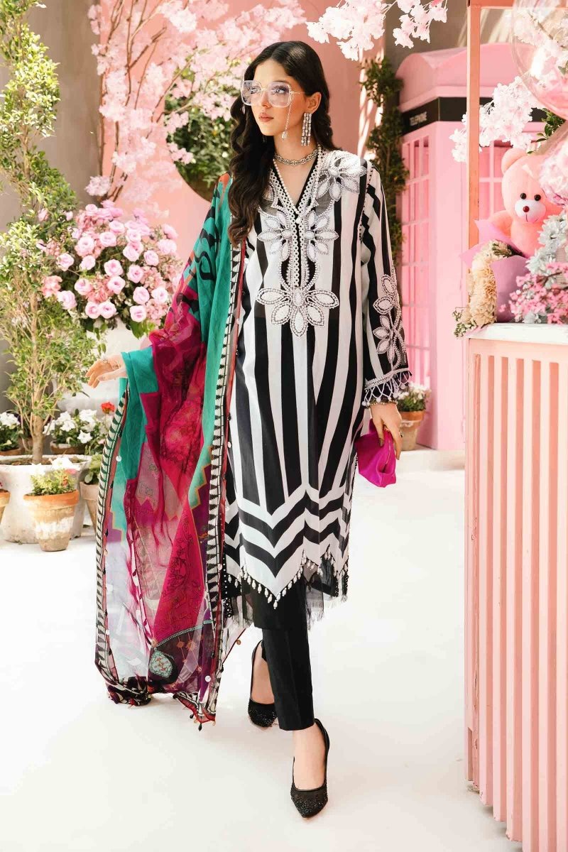 Maria. B 3 Piece Unstitched Embroidered Lawn Suit - MPT-2609-B