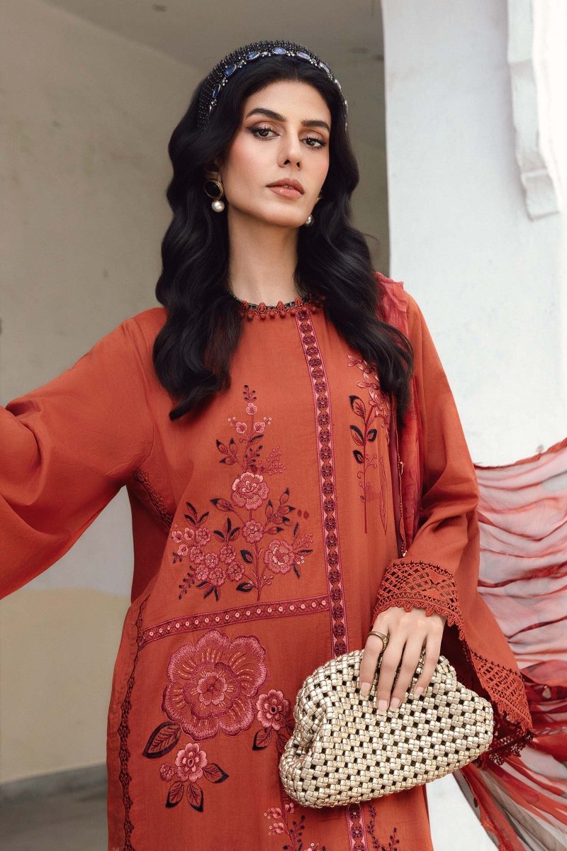 Maria. B 3 Piece Unstitched Embroidered Cambric Suit - MPT-2701-B