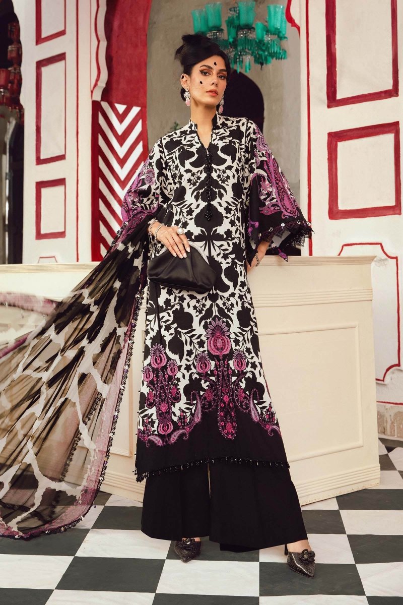 Maria. B 3 Piece Unstitched Embroidered Cambric Suit - MPT-2704-B