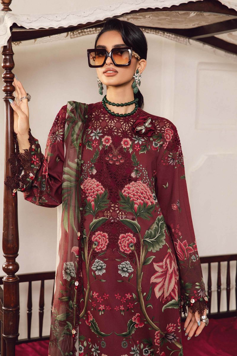 Maria. B 3 Piece Unstitched Embroidered Cambric Suit - MPT-2709-A