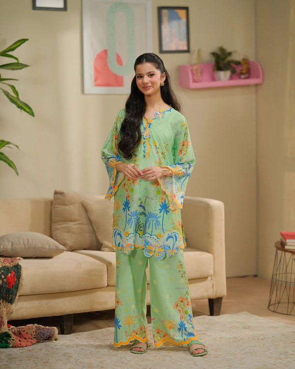 Dhaga 2 Piece Ready to Wear intricate cutwork Suit - Matcha