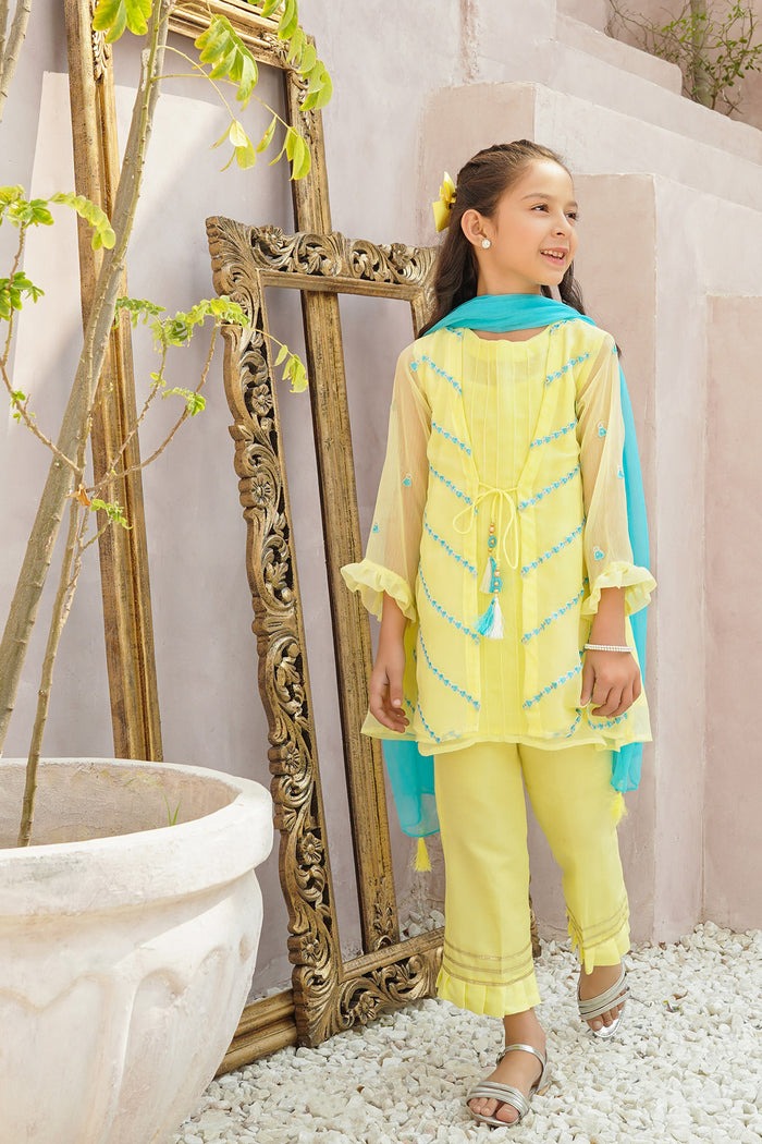 Ochre Clothing Stitched Kid’s Chiffon Embroidered 3 Pc Suit - OFW-EM-18