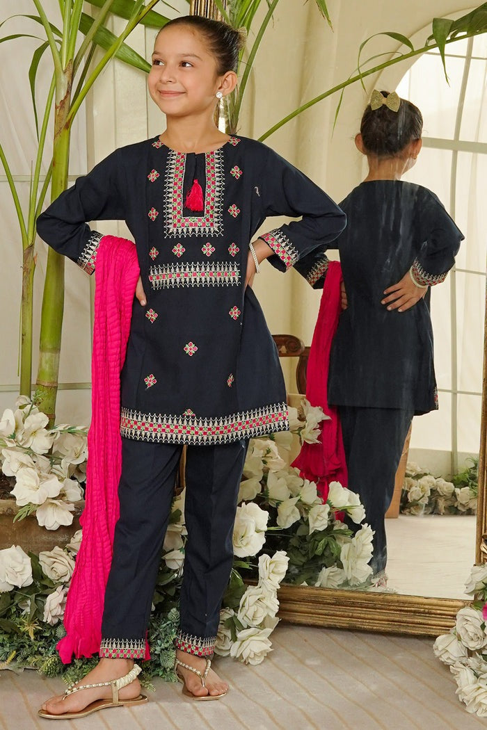 Ochre Clothing Stitched Kid’s Cotton Embroidered 3 Pc Suit - OFW-EM-24