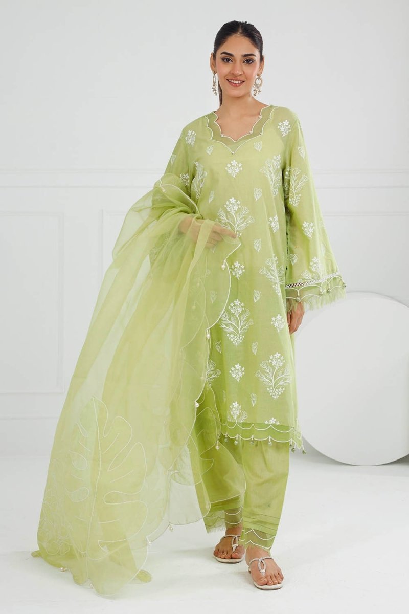 Gul Ahmed 3 Piece Unstitched Lacquer Printed Lawn Suit with Embroidered Organza Dupatta OG-52001