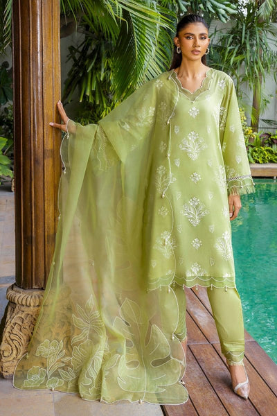 Gul Ahmed 3 Piece Unstitched Lacquer Printed Lawn Suit with Embroidered Organza Dupatta OG-52001