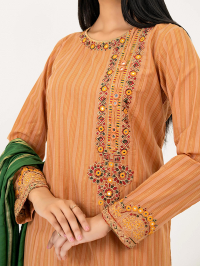 Limelight 3 Piece Stitched Embroidered Yarn Dyed Suit P8048SU - Mustard