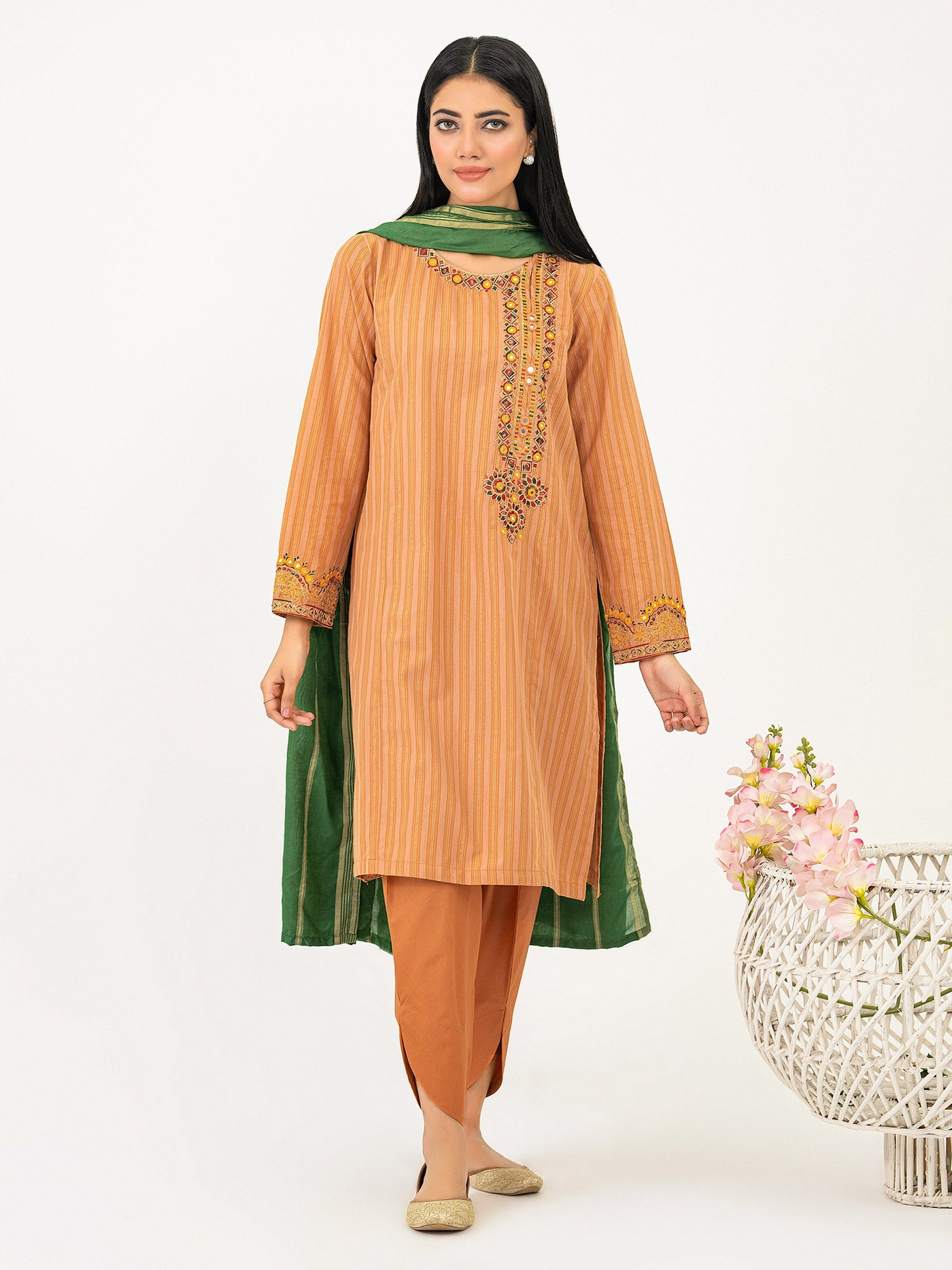 Limelight 3 Piece Stitched Embroidered Yarn Dyed Suit P8048SU - Mustard