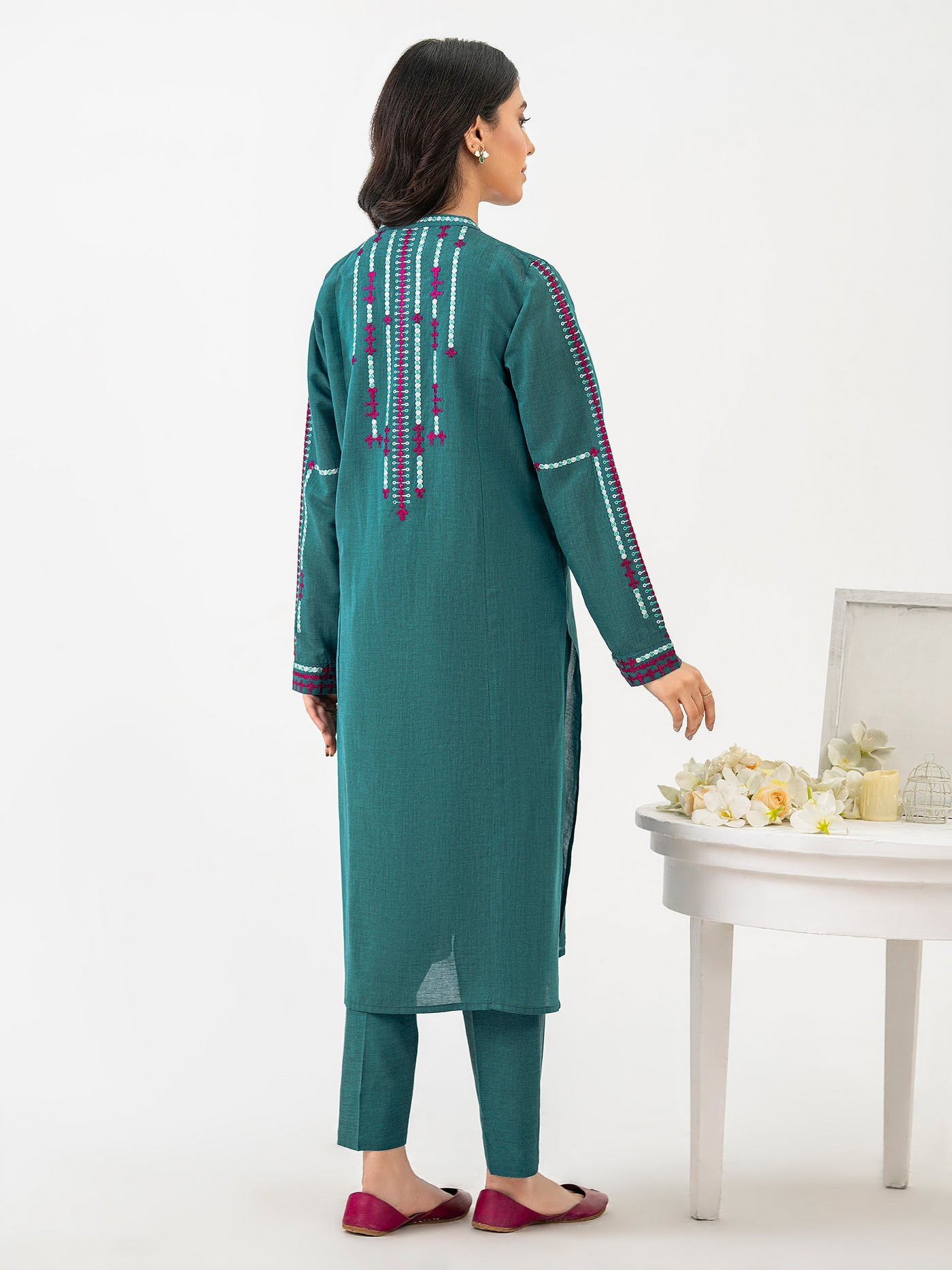 Limelight 2 Piece Stitched Embroidered Yarn Dyed Suit P8368SU - Teal Blue